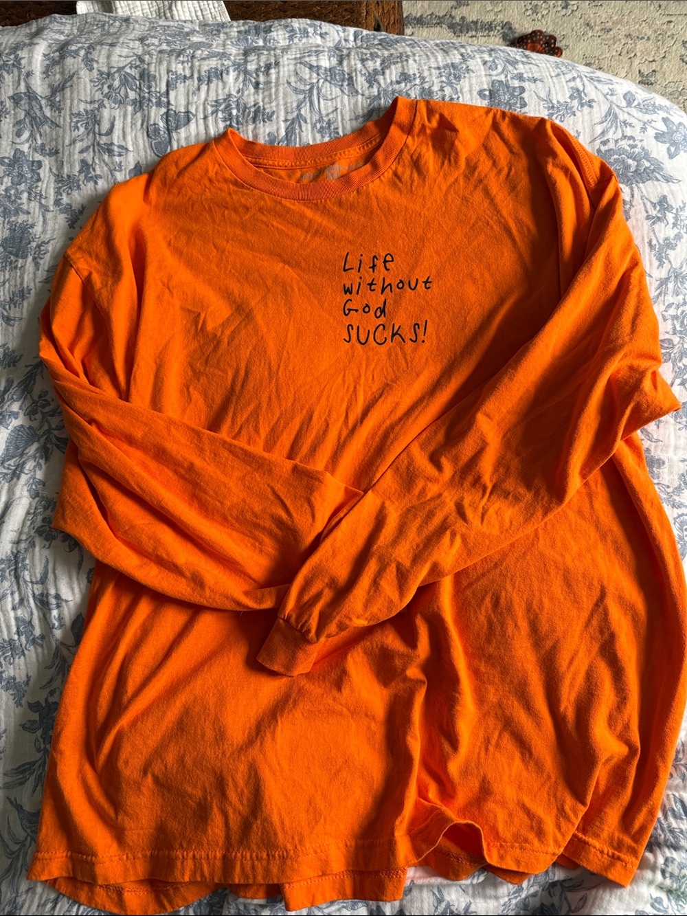 Reborn kings Orange Long-Sleeve Graphic Tee with Chest Slogan